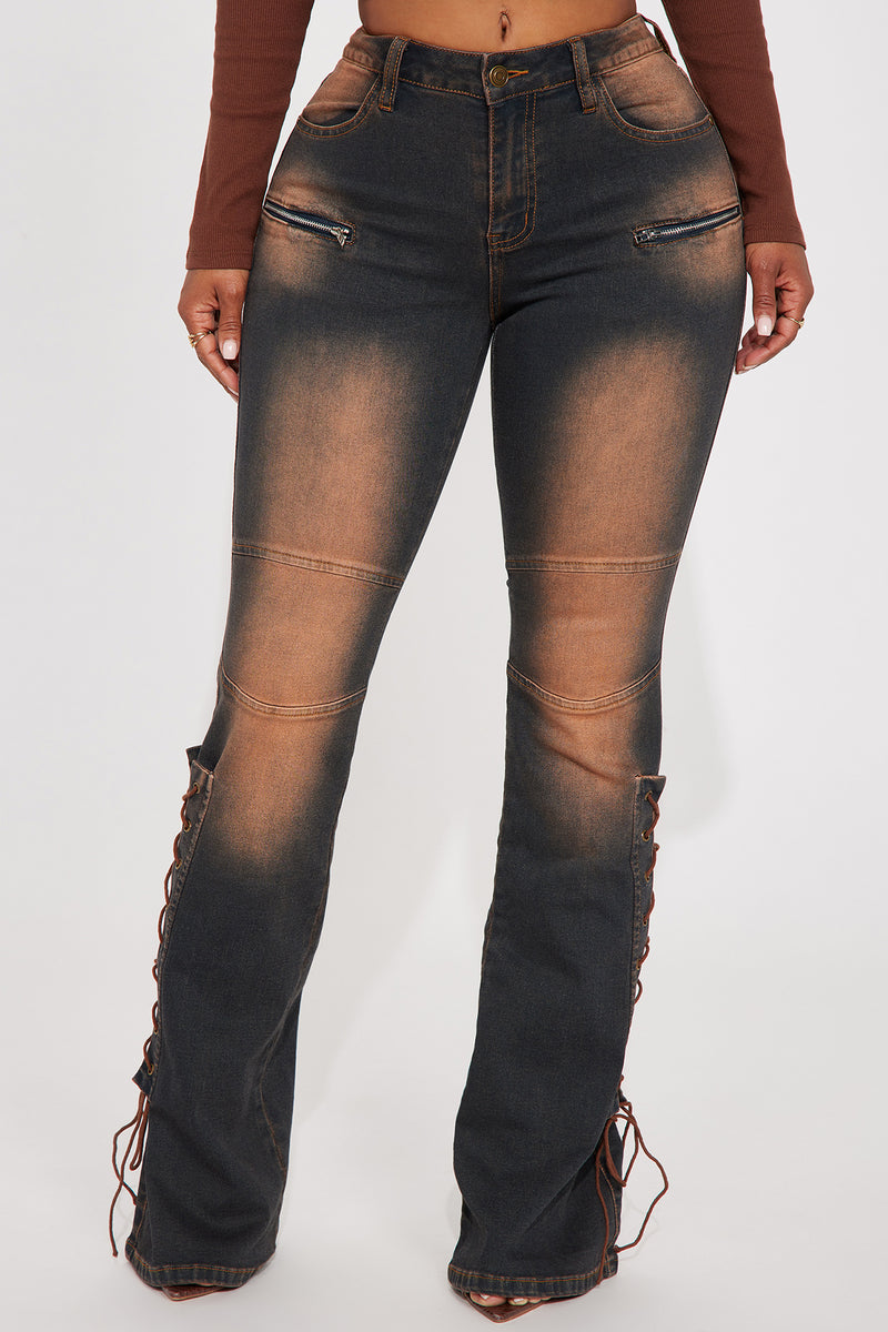 Tongue Tied Tinted Flare Jeans Dark Wash Fashion Nova, Jeans