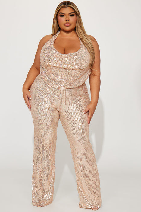 Always Glam Sequin Jumpsuit Champagne
