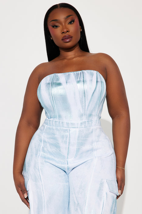 White blue jumpsuit best sale