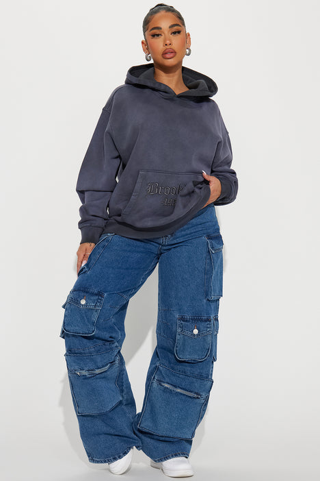 Brooklyn Embroidered and Washed Hoodie Charcoal Fashion Nova