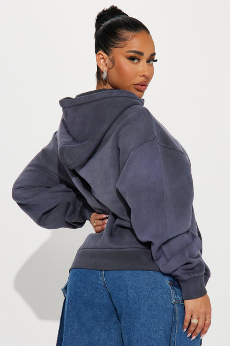 Brooklyn Embroidered and Washed Hoodie Charcoal