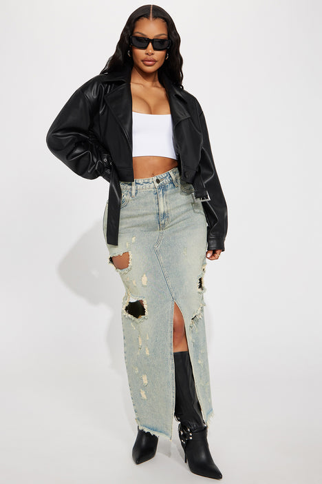 My Best Behavior Faux Leather Cropped Jacket Black