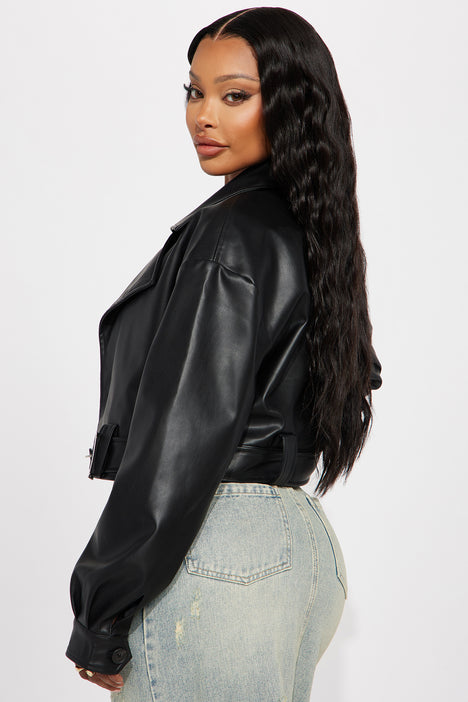Cropped vegan leather jacket hot sale
