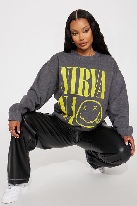 Lounge Act Nirvana Sweatshirt Charcoal Fashion Nova Screens