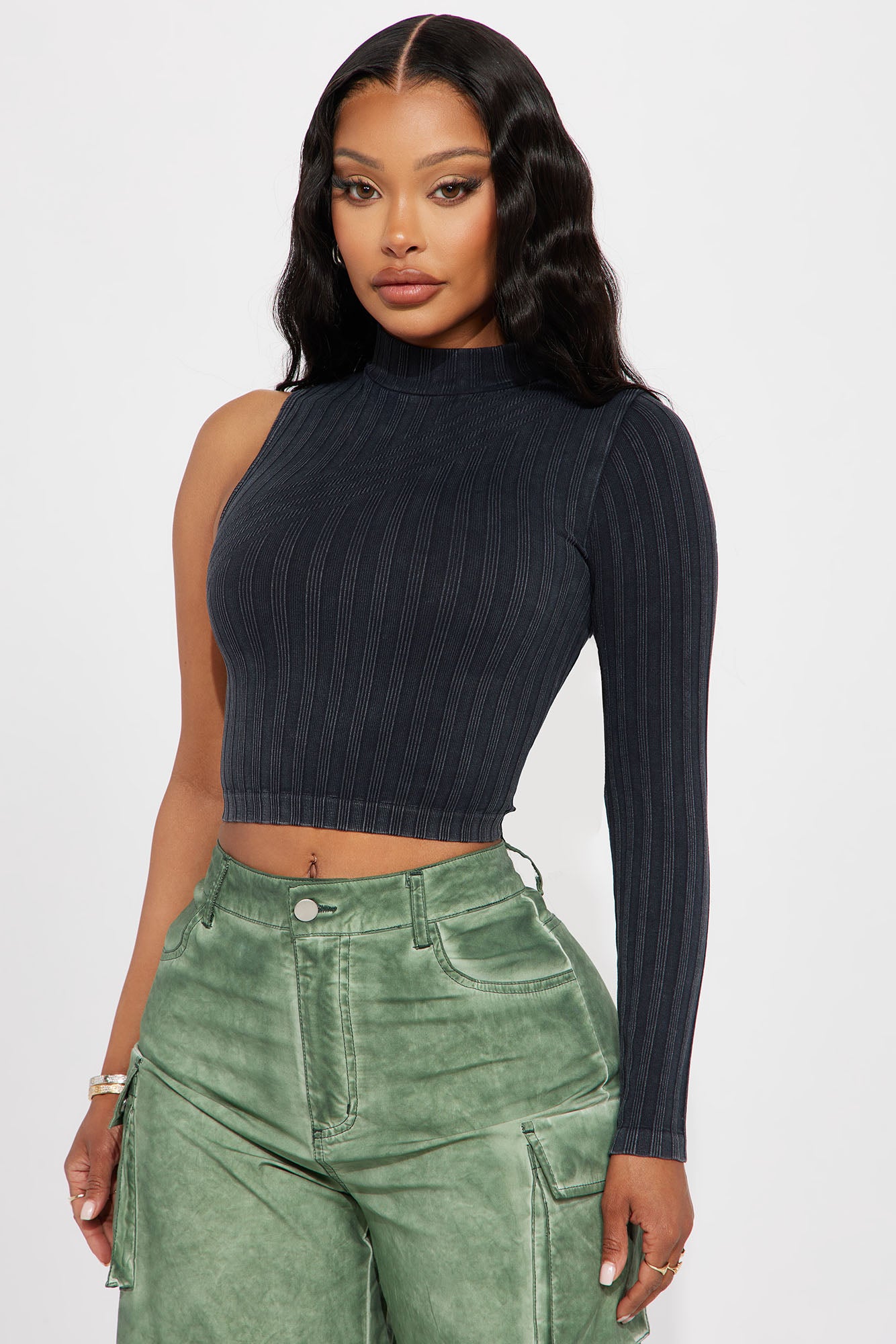 Gina Washed One Shoulder Top Black Fashion Nova Knit Tops