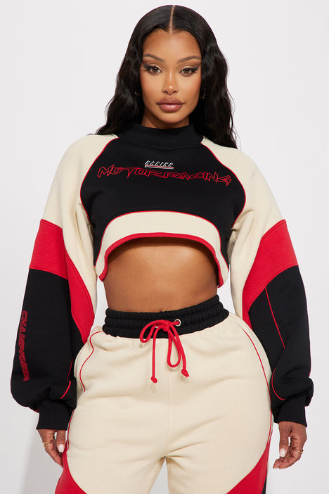 Put It In Sport Cropped Sweatshirt Cream combo Fashion Nova