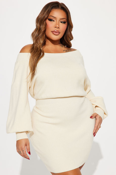 Elated Off The Shoulder Mini Dress Cream Fashion Nova Dresses