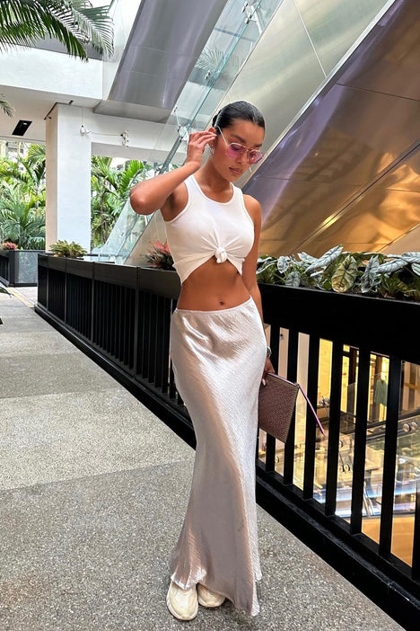 Silver satin deals maxi skirt