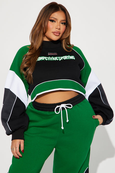 Competitive Edge Cropped Sweatshirt Green combo Fashion Nova