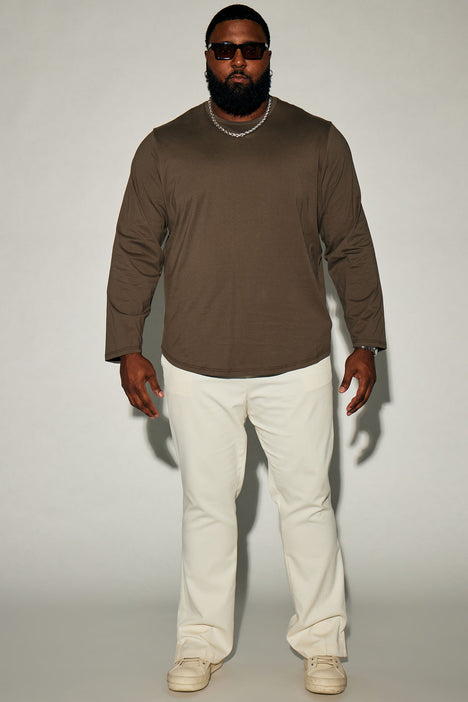 Essential Long Sleeve Scallop Tee Olive Fashion Nova Mens