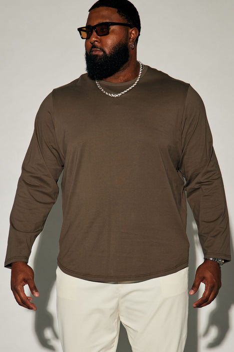 Essential Long Sleeve Scallop Tee Olive Fashion Nova Mens