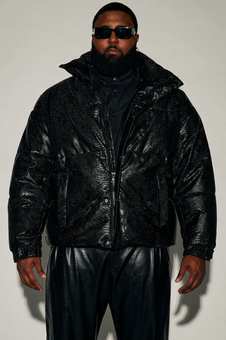 Black shiny discount puffer jacket cropped