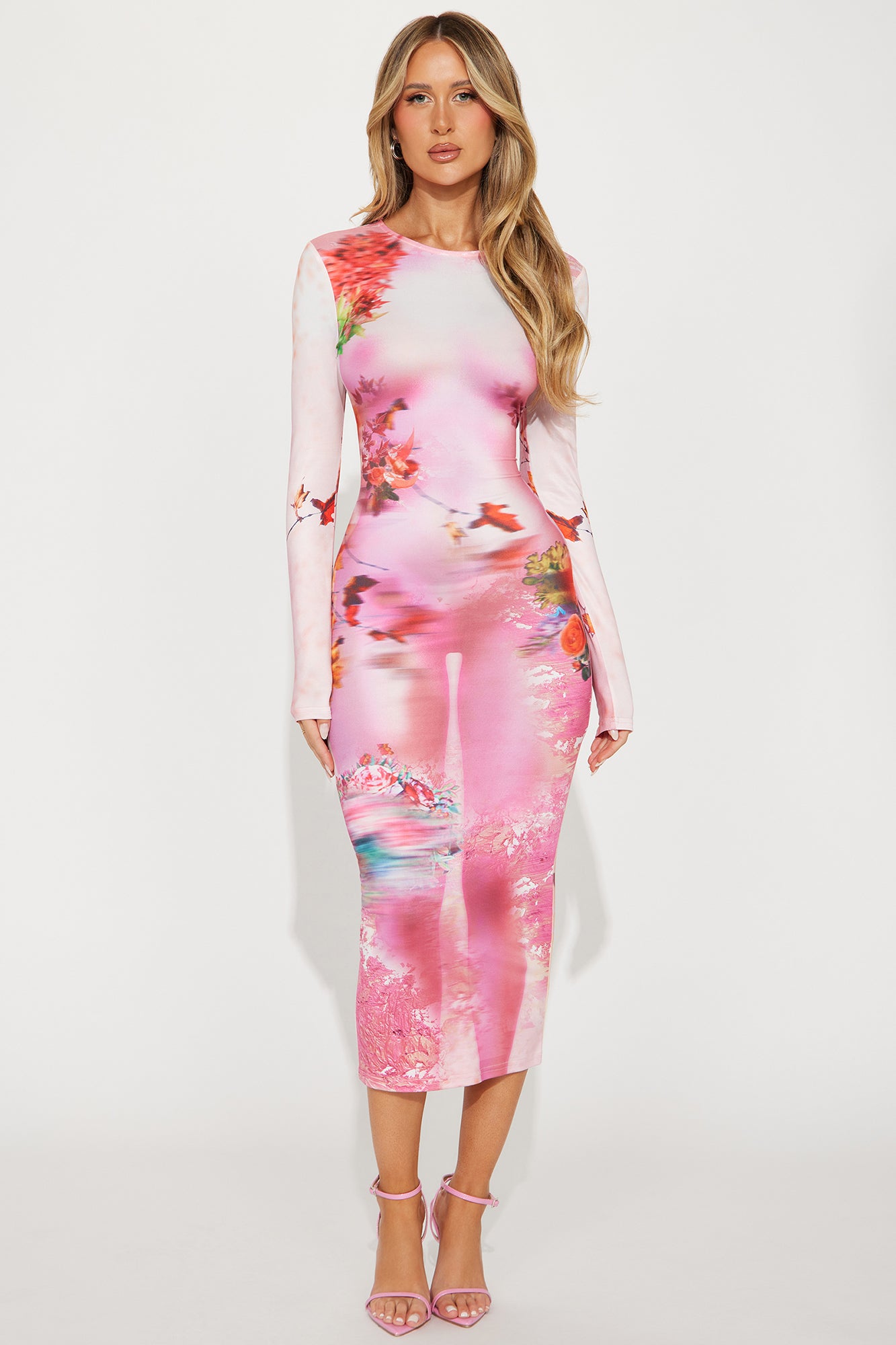 Fashion nova pink long sleeve dress sales