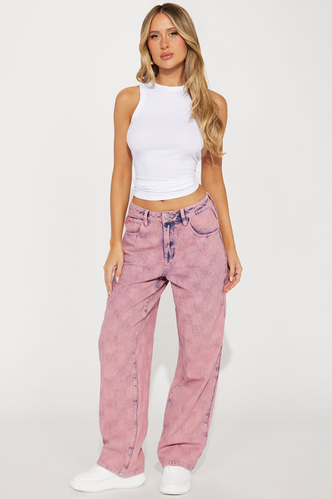 Checking You Out Baggy Jeans - Pink