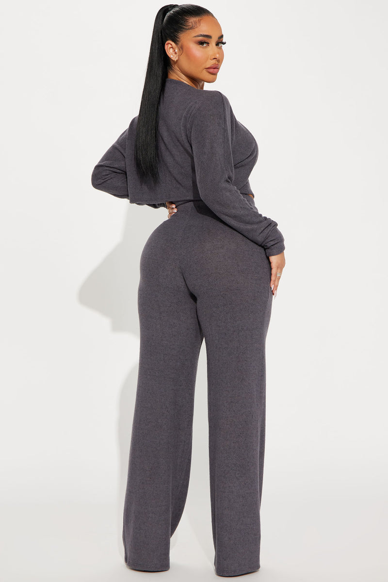 Gia 3 Piece Brushed Knit Pant Set - Charcoal | Fashion Nova, Matching ...