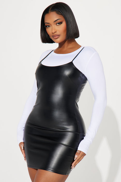 Bridgette Faux Leather Dress Set Black White Fashion Nova