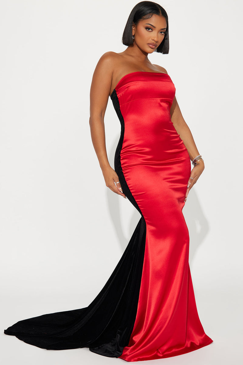 Georgina Satin Gown - Red/Black | Fashion Nova, Dresses | Fashion Nova
