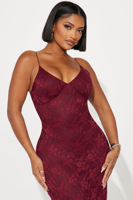 Burgundy lace store dress