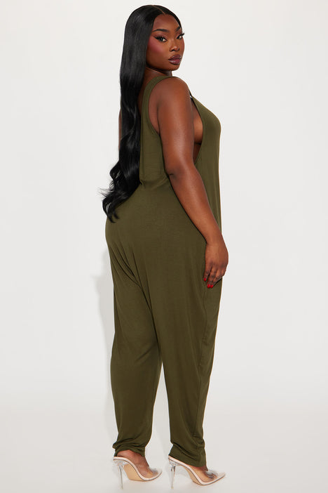 Olive green jumpsuit plus size discount