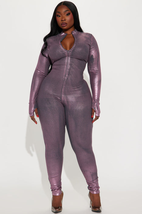 Caught Up Metallic Jumpsuit Charcoal combo