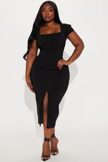 Fashion Nova 1X plus size black waist cinchin midi sweater dress NWT 