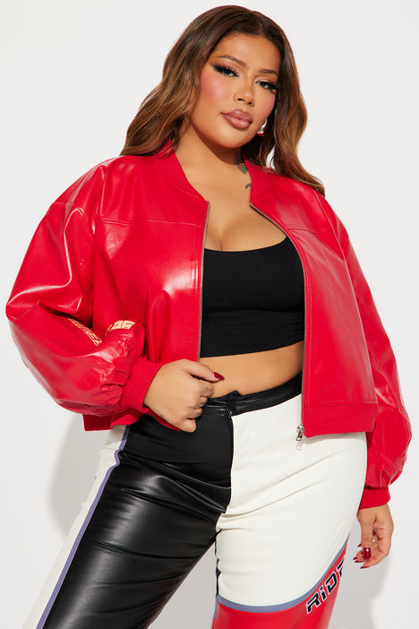 Plus size hotsell red leather jacket