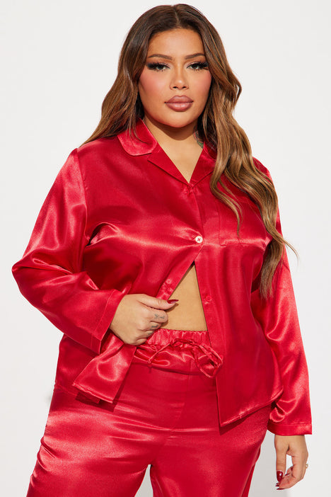 Plus size red satin pajamas on sale