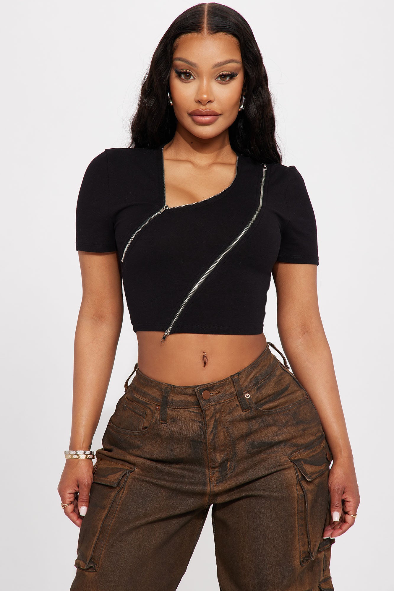 Black zip sales up top womens