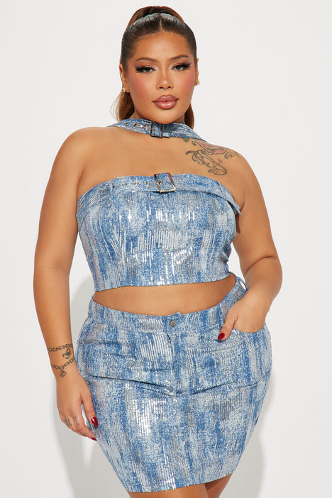 Plus size store sequin denim skirt