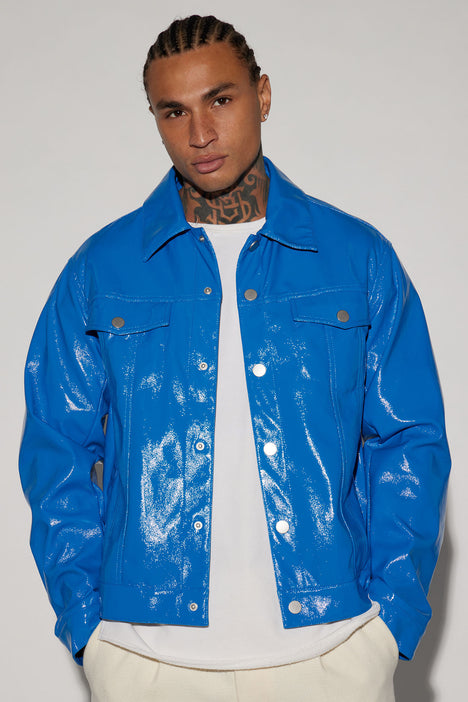 Blue trucker jacket sales