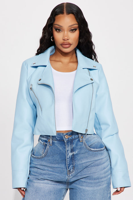 Baby blue moto jacket clearance