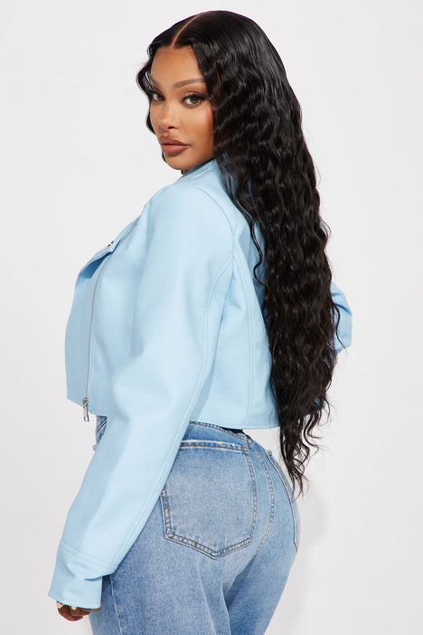 Enough Small Talk Moto Jacket Light Blue