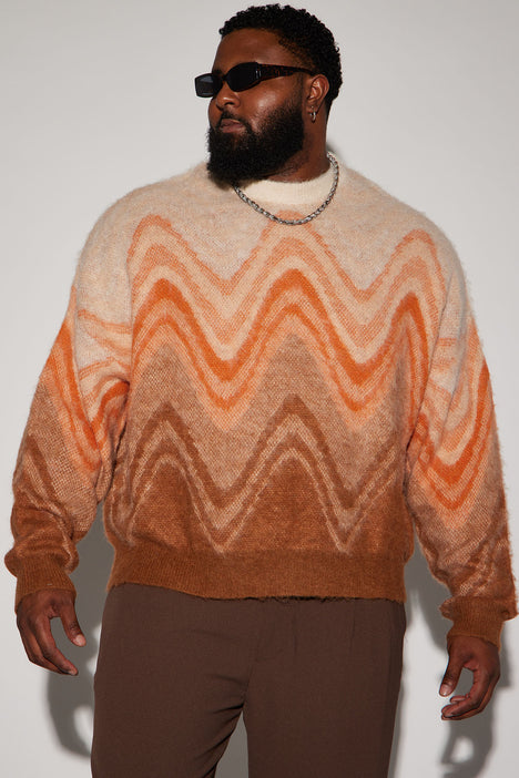 Waves Fuzzy Crewneck Sweater Orange combo Fashion Nova Mens