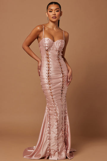 Chantilly Sequin Fringe Maxi Dress - Rose Gold