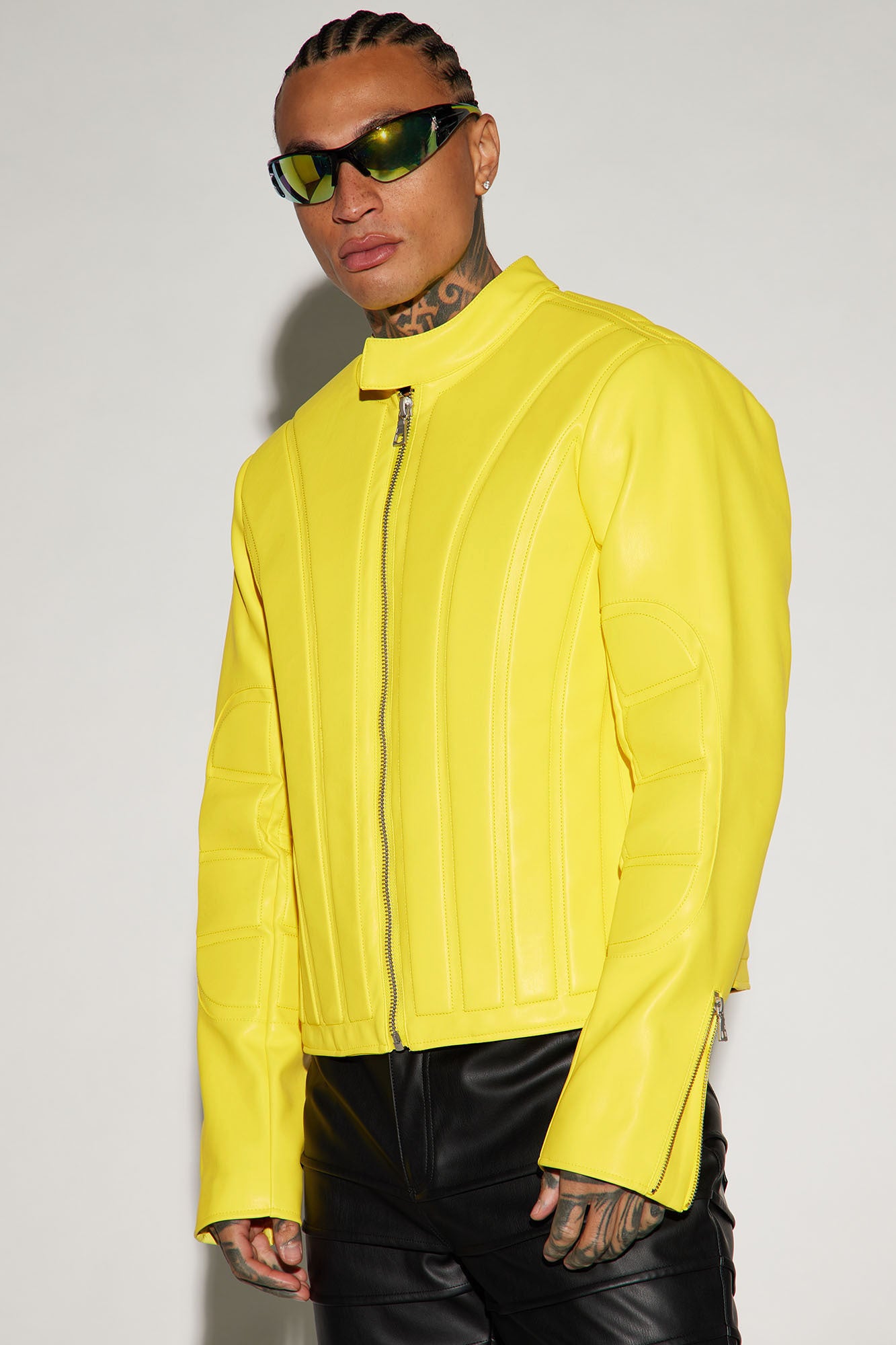 Stanton Faux Leather Moto Jacket Yellow