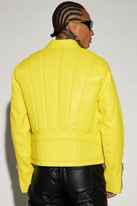 Faux yellow leather sale jacket