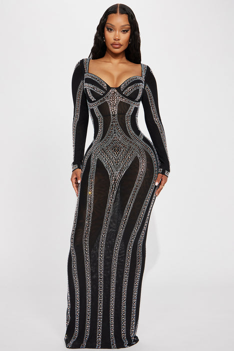 Black rhinestone dress fashion nova sales