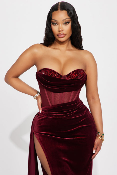 Scarlett Velvet Gown Wine Fashion Nova Dresses Fashion Nova