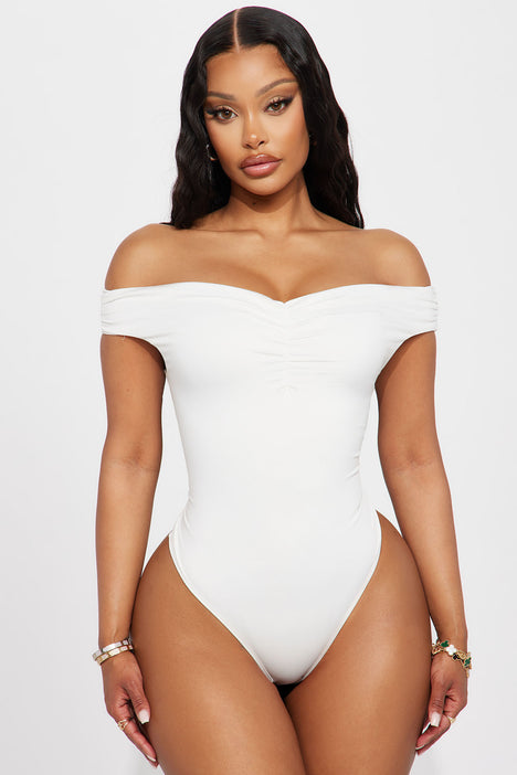 Date Night Off Shoulder Bodysuit Off White Fashion Nova