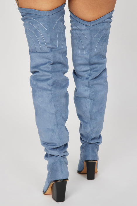 Blue thigh discount high cowboy boots