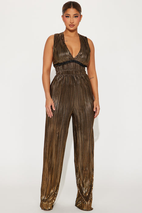 Gold jumpsuit fashion nova on sale