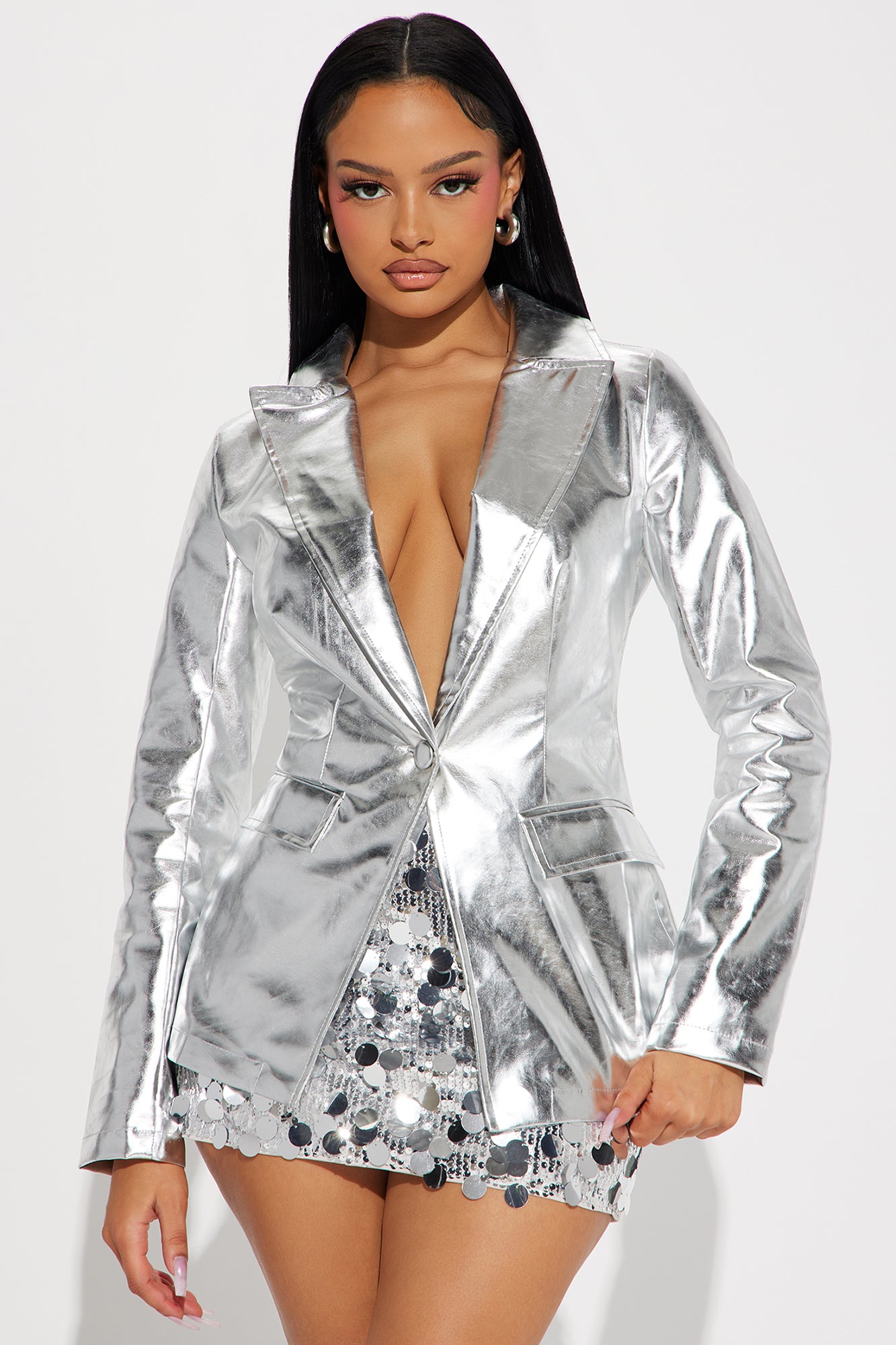 Silver blazer jacket sale