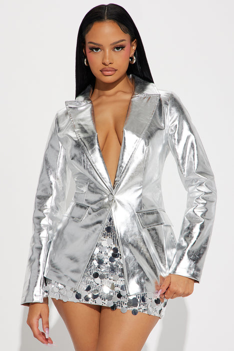 Womens sales silver blazer