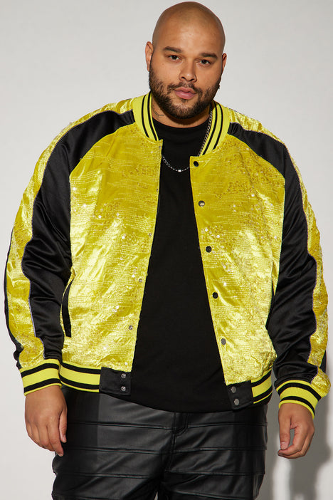 Black and clearance yellow bomber jacket