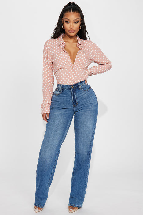 You Better Work Polka Dot Shirt Pink combo Fashion Nova