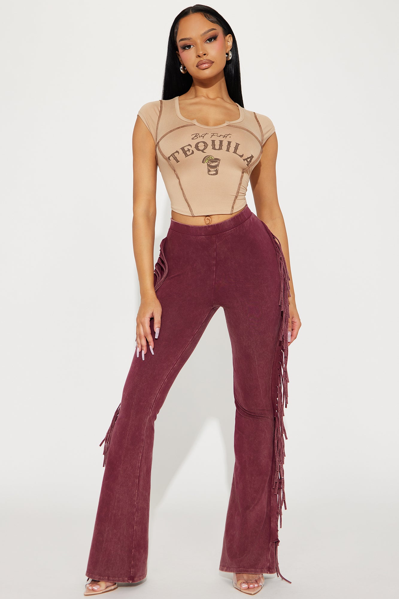 Kristen Fringed Flare Pant Burgundy