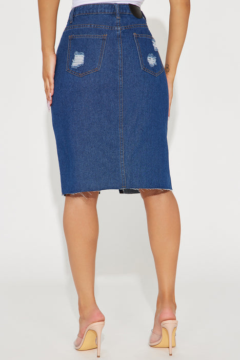 Denim midi 2024 skirt fashion nova