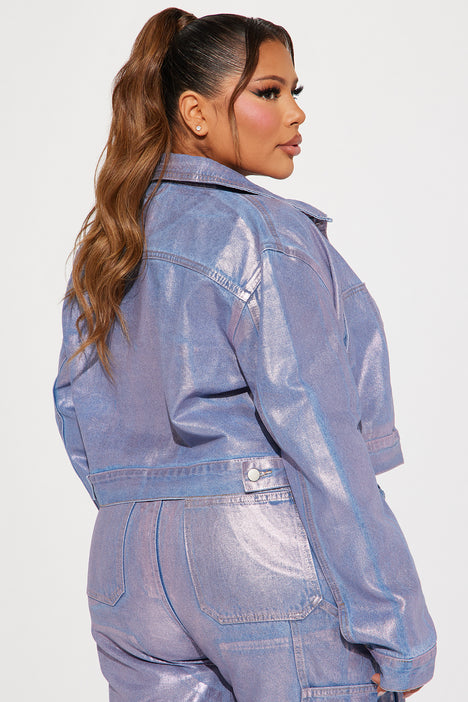 Big Time Magic Metallic Coated Denim Jacket Pink Fashion Nova