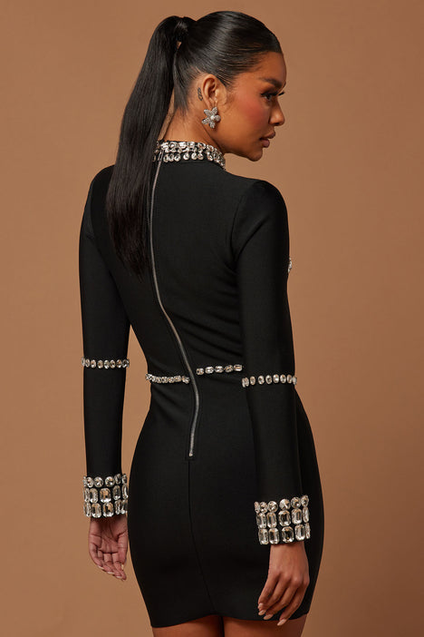 Embellished mini online dress long sleeve