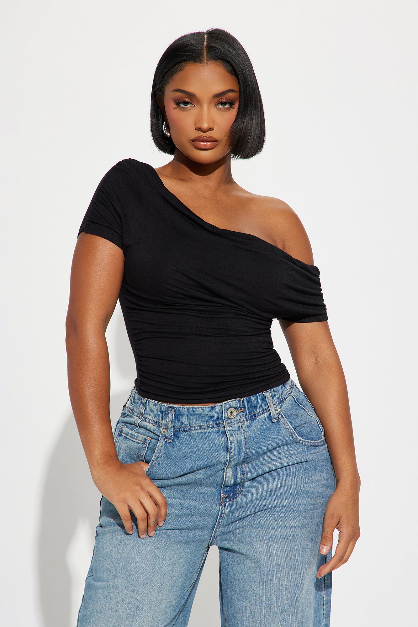 Oksana One Shoulder Top - Black, Fashion Nova, Knit Tops